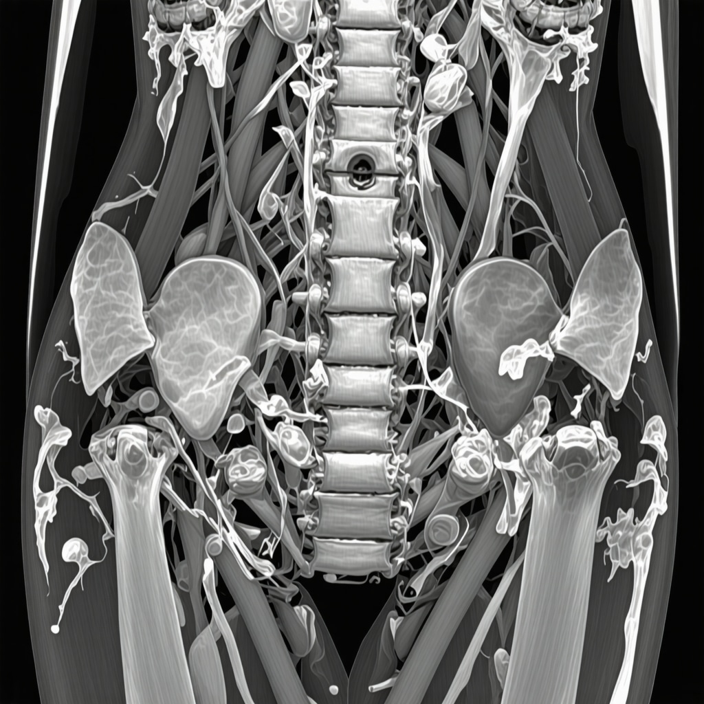 Medical imaging showing adipose tissue and muscle zones affected by injectable treatments.