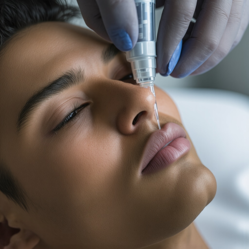Patient receiving a precise, minimally painful injection with innovative device