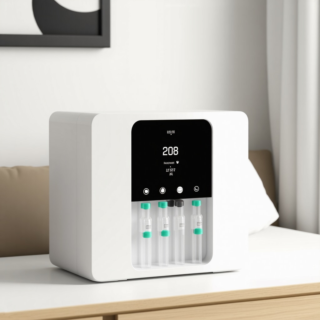 Modern needle storage station with digital temperature and humidity sensors and labeled compartments for injectable weight loss needles