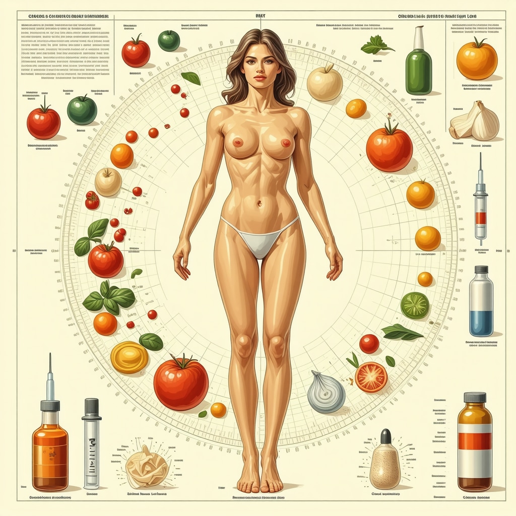 Scientific diagram showing circadian rhythms and meal timing to optimize injectable weight loss treatments.