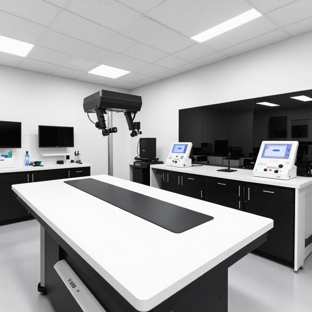 Laboratory with advanced body composition and health monitoring equipment.