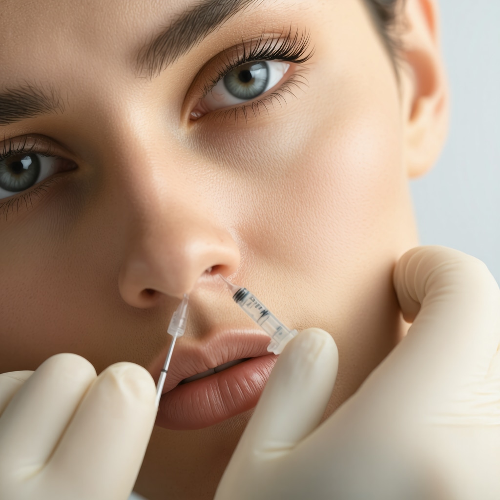Healthcare professional demonstrating precise subcutaneous injection technique with syringe at optimal needle angle.