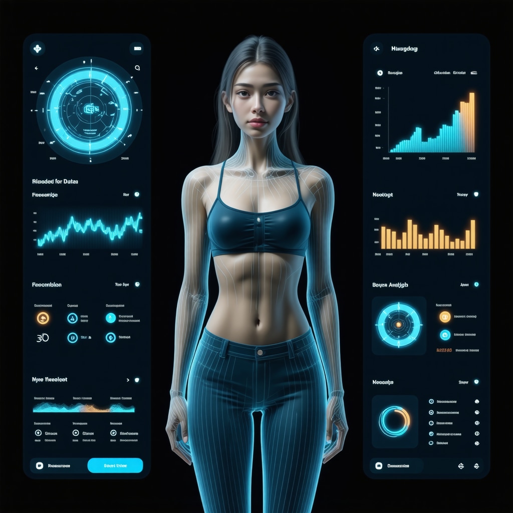 Illustration of a futuristic digital health dashboard showing genetic, nutritional, and AI data for optimized weight loss.