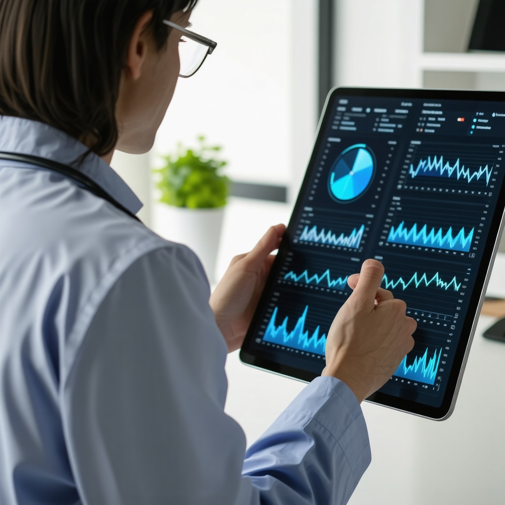 Doctor reviewing digital health and weight management data on a tablet.