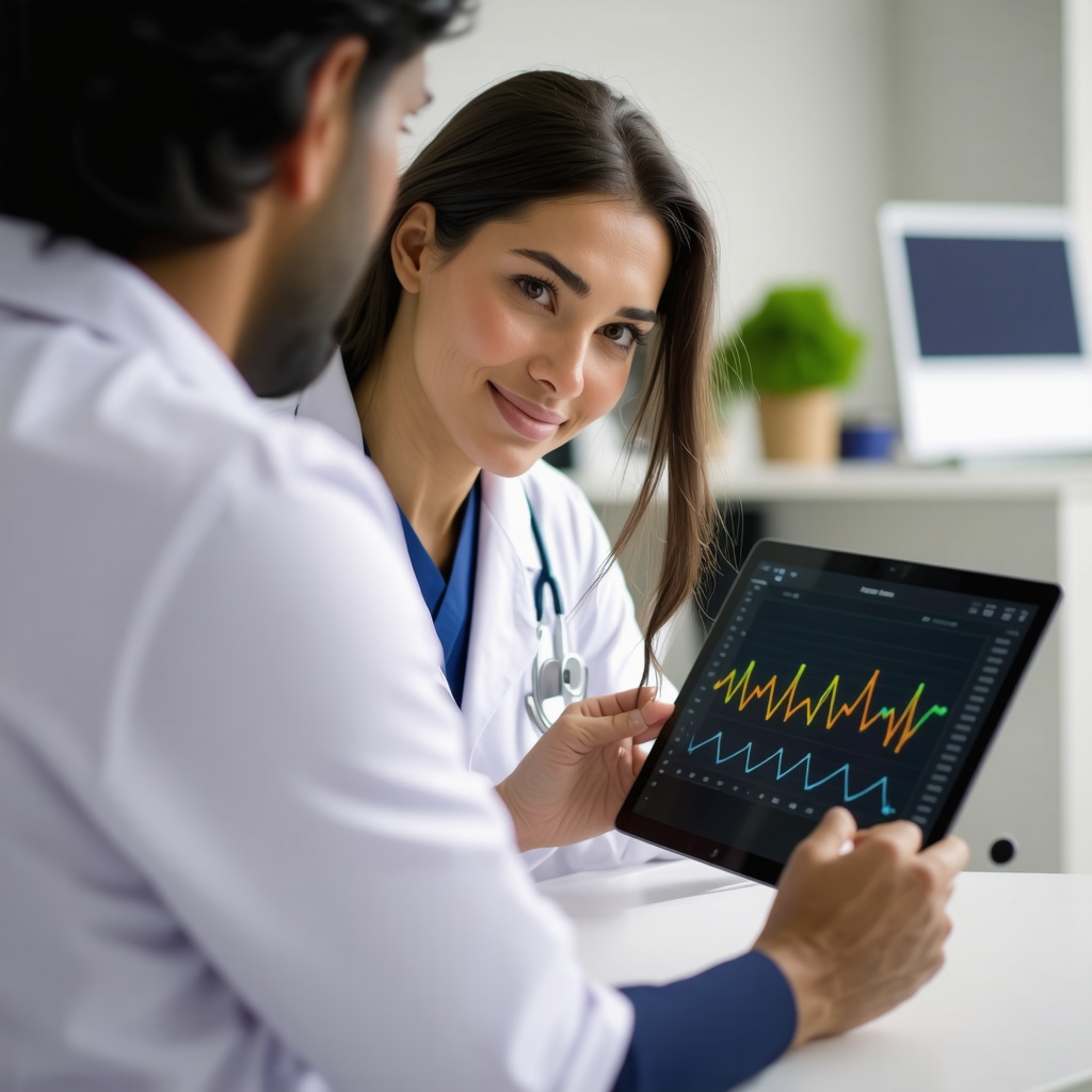 Healthcare provider reviewing digital health data with a patient for personalized semaglutide therapy.
