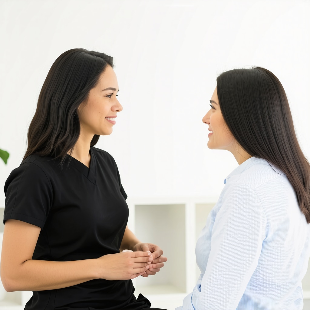 Medical professional and patient discussing injectable weight loss options in a clinic.