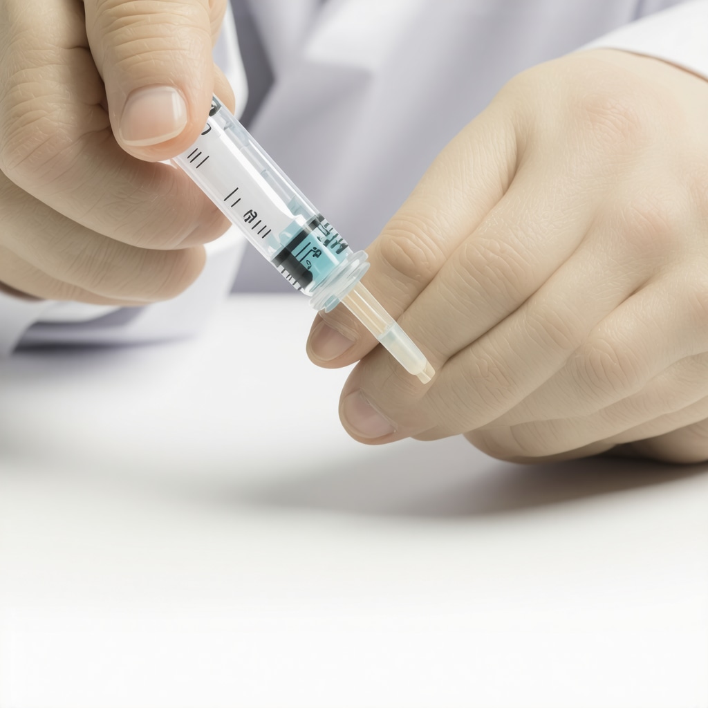 Healthcare professional showing proper injection method with syringe for semaglutide administration.