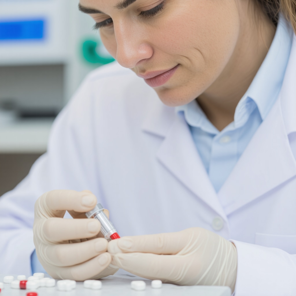 Healthcare professional demonstrating proper handling of injectable medications in a medical clinic.