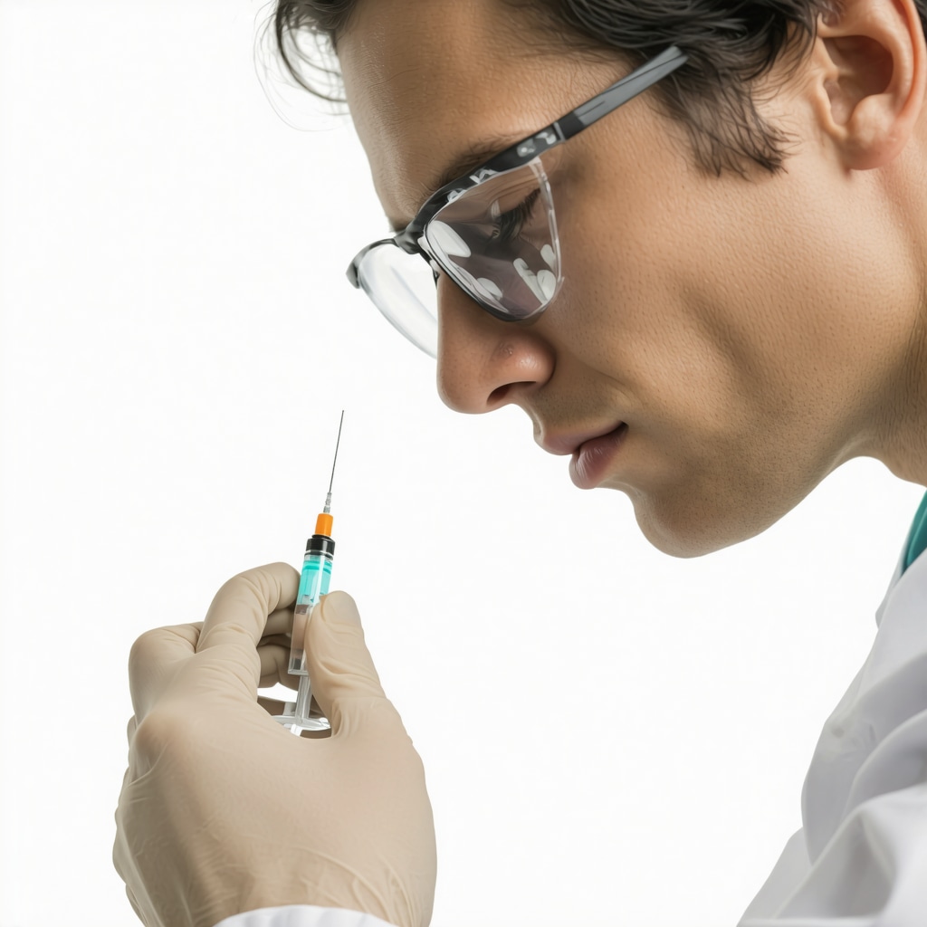 Healthcare professional demonstrating proper injection technique for GLP-1 medications, highlighting site rotation and disinfection.