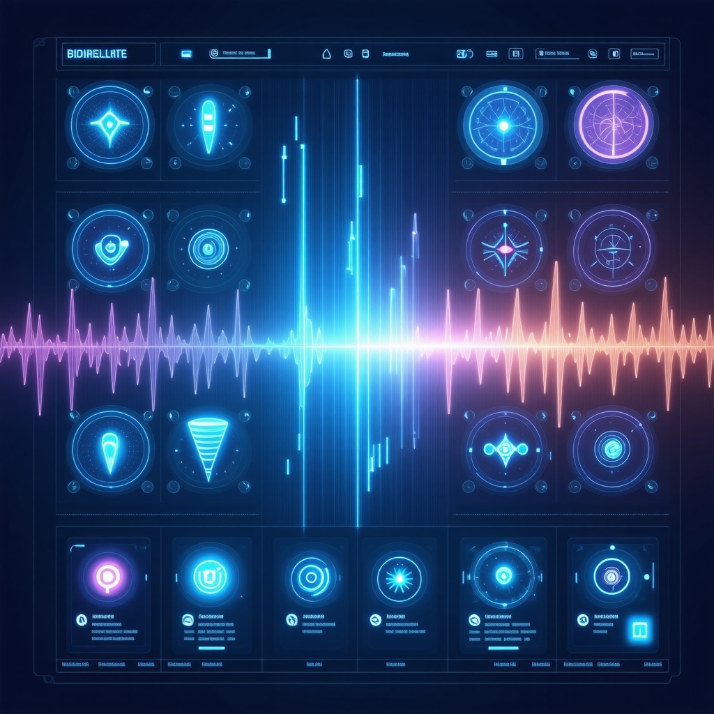 Futuristic digital health interface showing biometric monitoring and medication adjustments