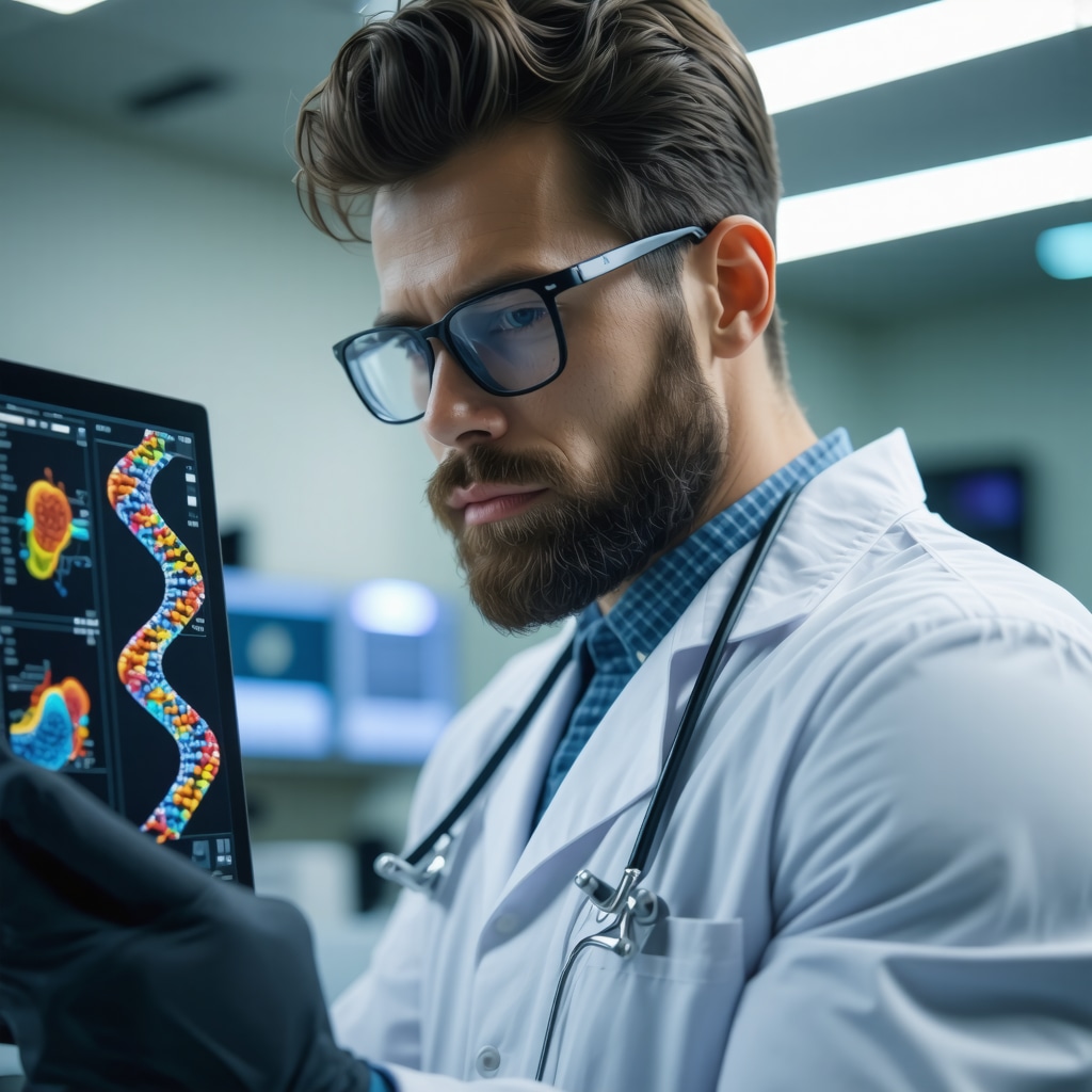 Healthcare professional analyzing genetic data in a high-tech clinic for personalized weight management