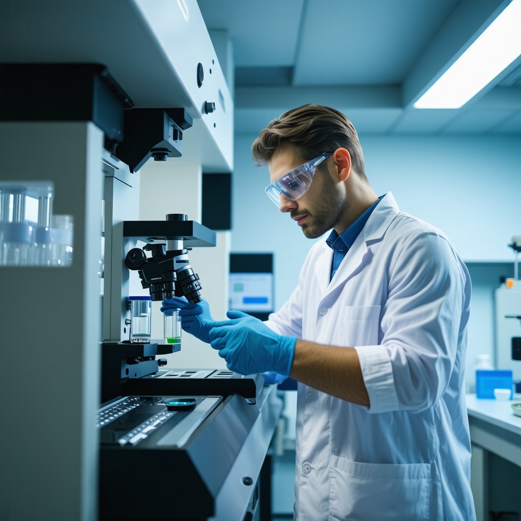 Laboratory scene showing genetic analysis and data charts for personalized weight management