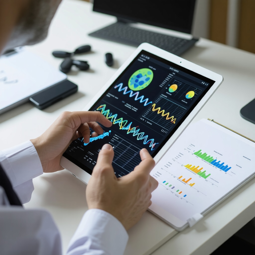 Healthcare professional reviewing genetic and microbiome data on a tablet for personalized weight loss