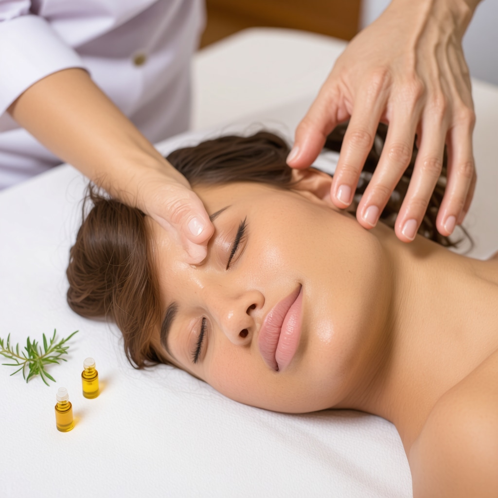 Healthcare professional performing massage on skin post-injection with herbal oils