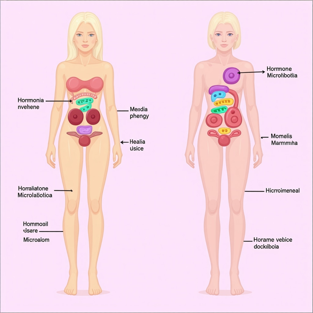 Detailed diagram showing gut bacteria, hormones, and nutrient pathways influencing weight loss.