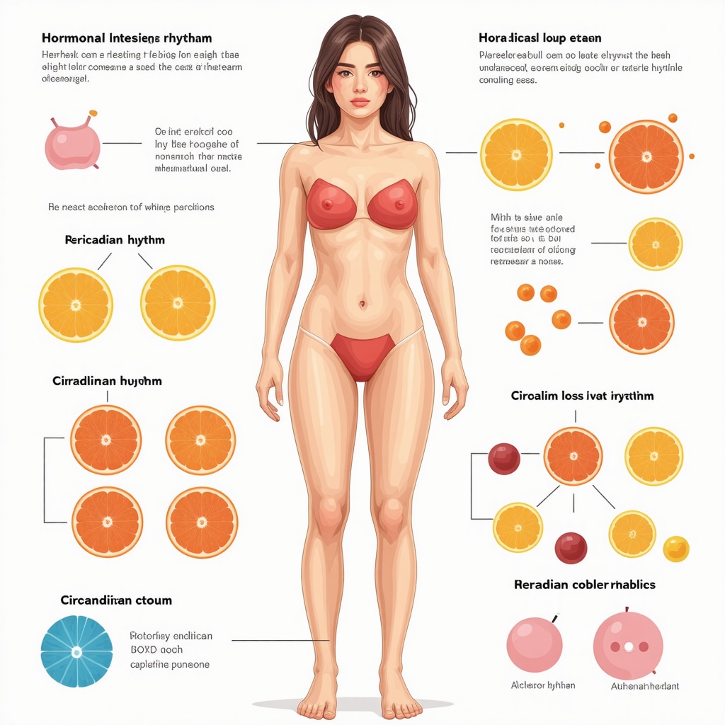 Diagram showing hormones, meal timing, and behavioral habits influencing weight loss