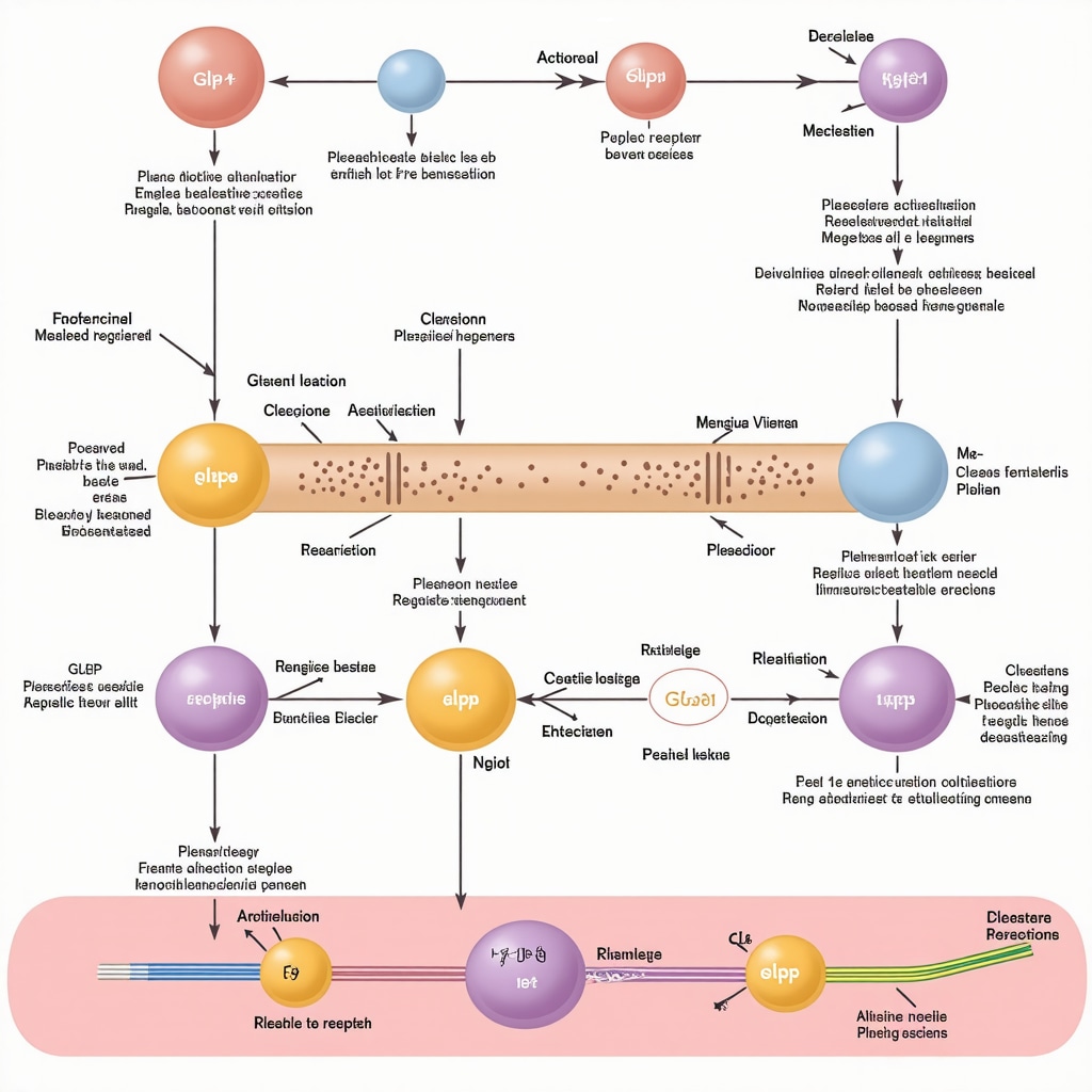Diagram illustrating GLP-1 receptor signaling pathways affecting hunger and satiety