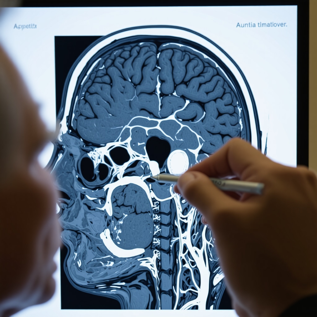 Brain scan highlighting neural pathways involved in hunger and satiety.