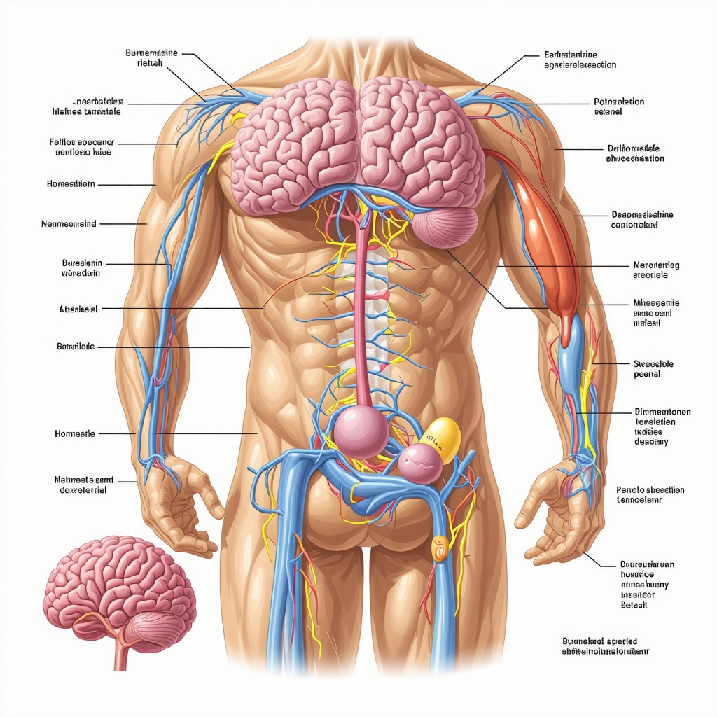 Diagram showing hormone and nerve signaling pathways regulating fat metabolism