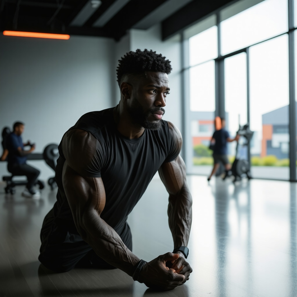 A fitness coach analyzing data on a wearable device during a workout, emphasizing personalized exercise plans for weight loss with GLP-1 medication