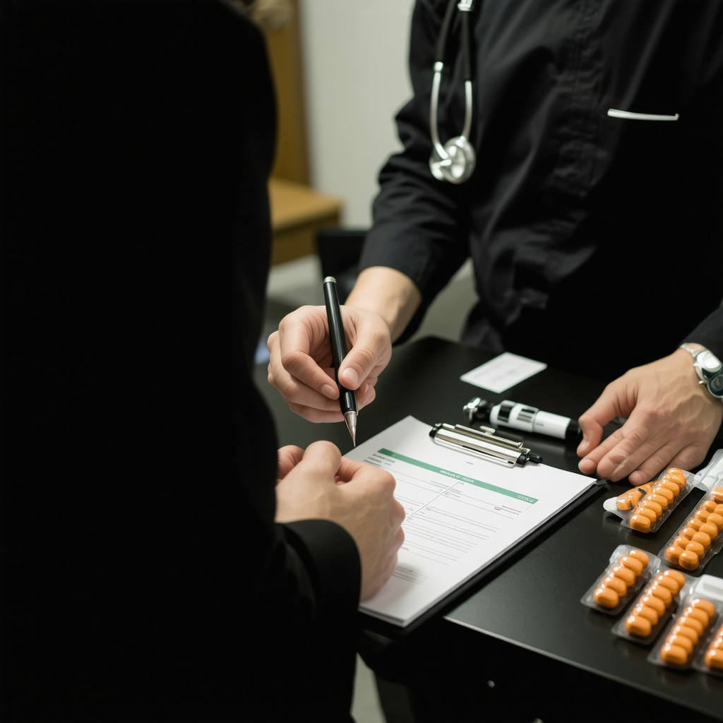 A doctor discussing genetic and metabolic testing results with a patient in a clinical setting.