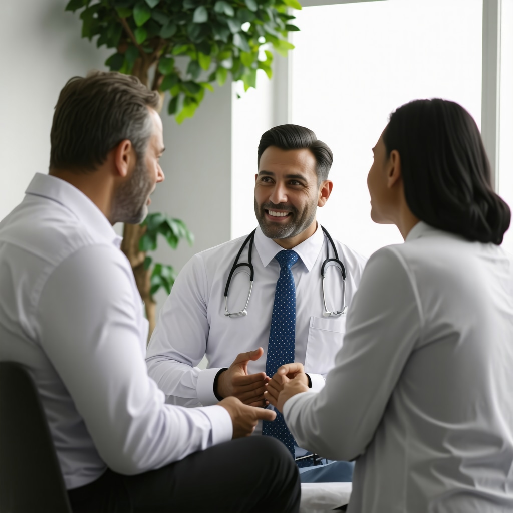Doctor discussing personalized weight loss plan with a patient using pharmacogenomics.