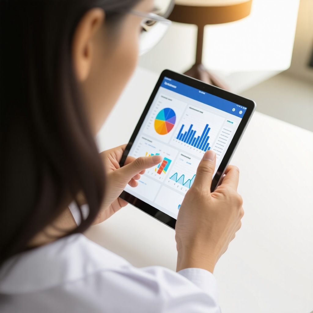 Healthcare professional analyzing personalized weight loss data on a tablet.
