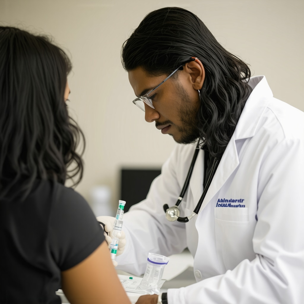 Doctor and patient discussing customized fat-burning injection strategy with metabolic data