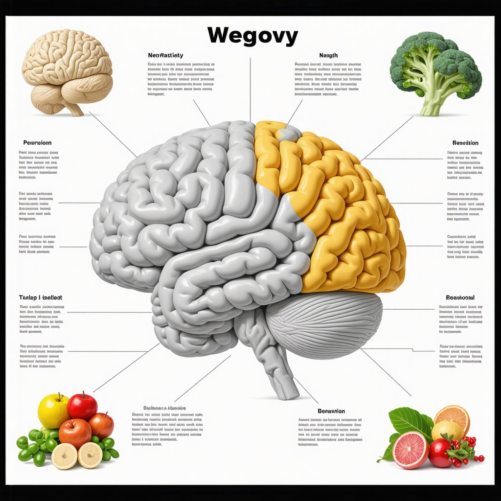 Diagram illustrating the integration of neuroscience, personalized diet, and behavioral strategies for weight loss success with Wegovy.