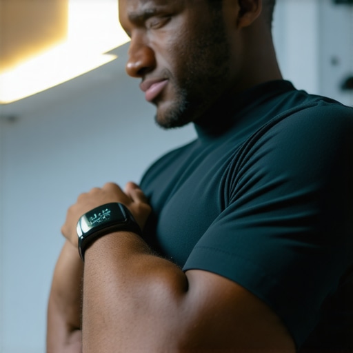 Wearable health monitoring devices showing real-time data on a digital screen