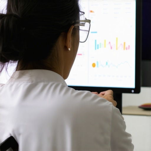 Healthcare professional monitoring patient data on a digital dashboard