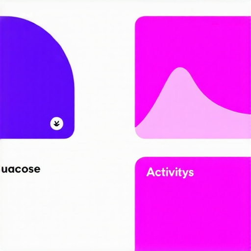 A futuristic health monitoring interface showing real-time data on glucose levels, physical activity, and medication adherence.
