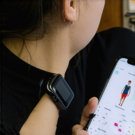 Person tracking health data with wearable device and smartphone for weight management.