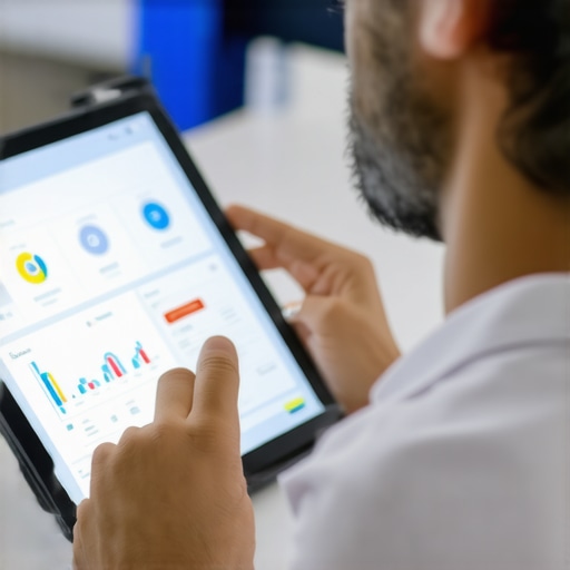A healthcare professional analyzing digital health data on a tablet for personalized medication management.