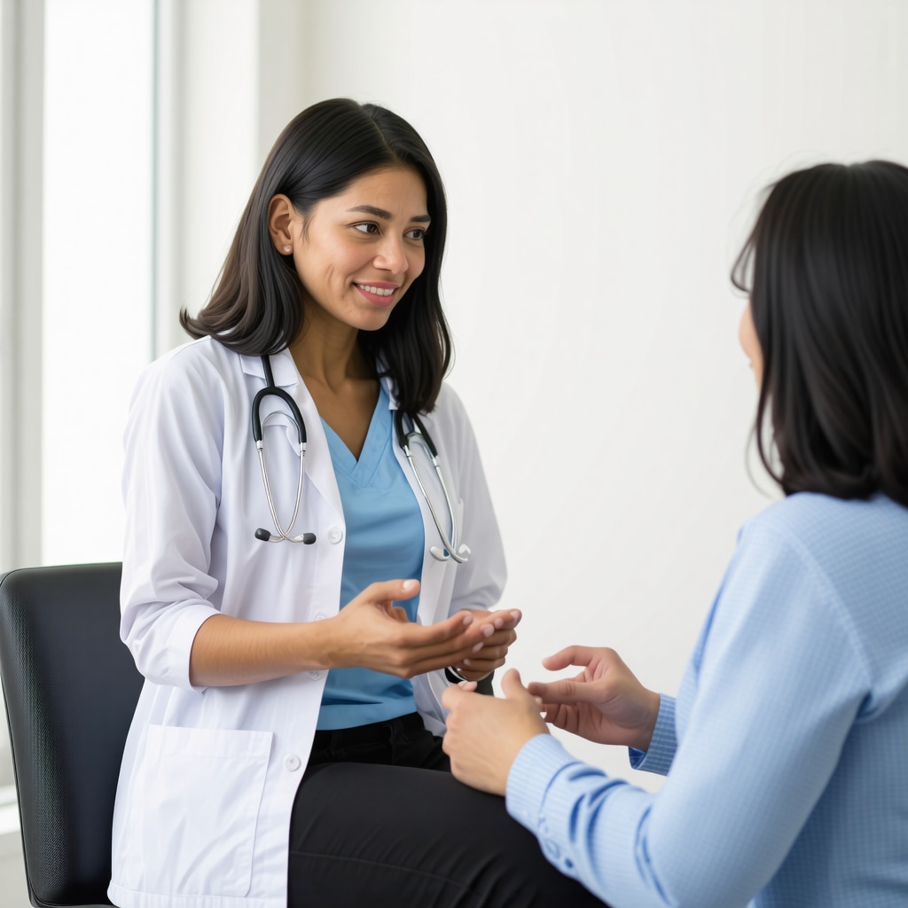 Doctor and patient discussing weight loss plan with charts and digital devices.