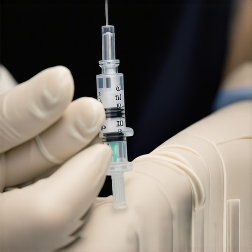 Person demonstrating safe and precise injection technique with sterile gloves