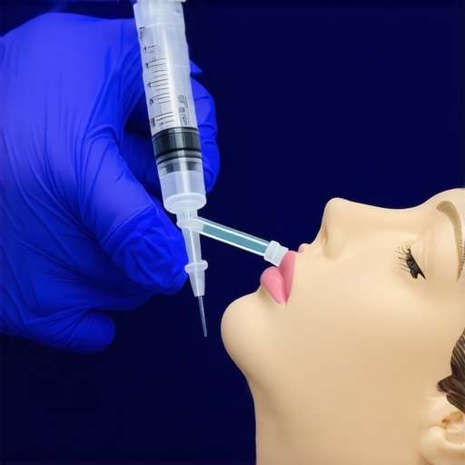Healthcare professional demonstrating proper injection technique on mannequin