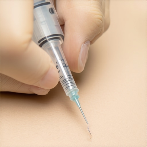 Medical professional demonstrating proper injection technique with fine needles