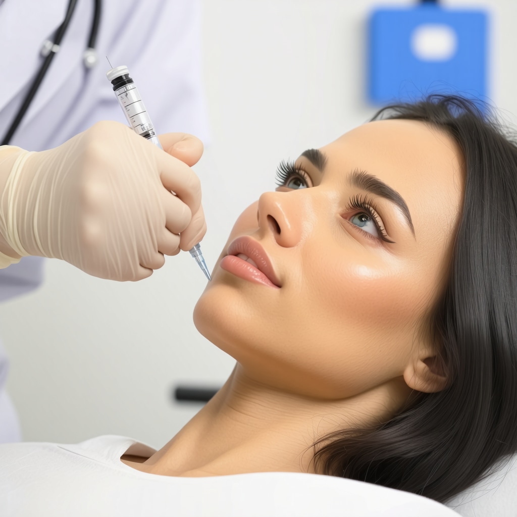 Healthcare professional demonstrating precise injection technique with a patient, focusing on safety and comfort.
