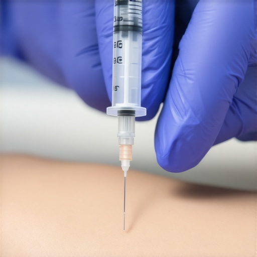 Healthcare professional demonstrating proper injection technique for Semaglutide into fatty tissue.