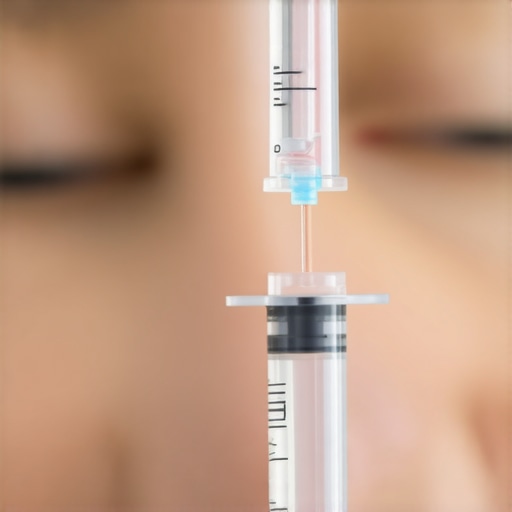 Healthcare professional demonstrating proper injection technique with a syringe