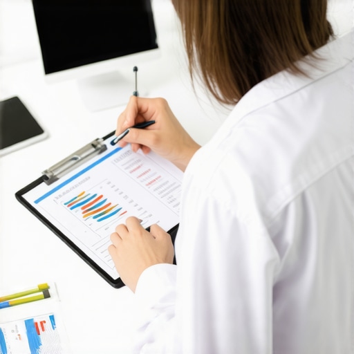 Doctor discussing personalized weight loss plan with patient using charts and tablets.