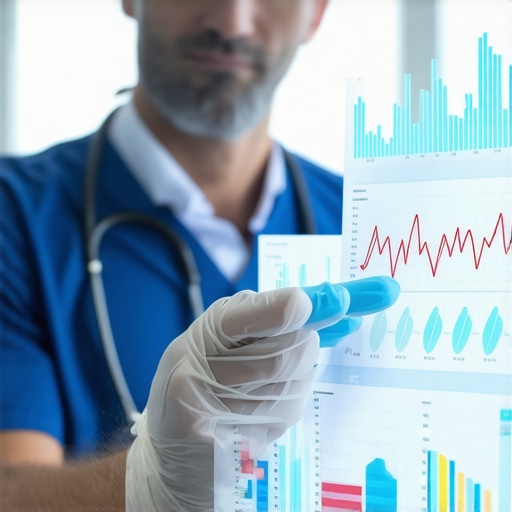Doctor reviewing long-term safety data of Tirzepatide with charts