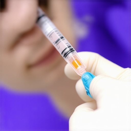 Healthcare professional showing correct injection method with syringe