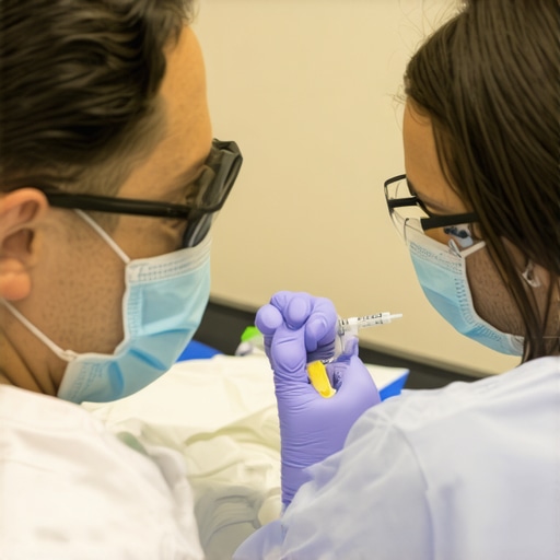 Healthcare professional demonstrating safe injection techniques with emphasis on site rotation and aspiration