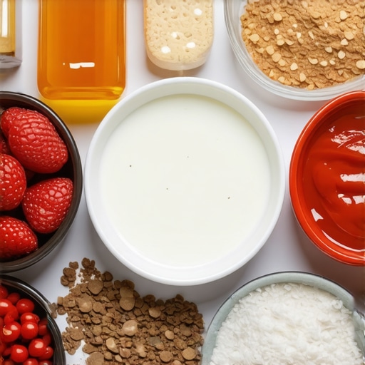 A colorful plate of fermented foods, fiber-rich vegetables, and probiotic supplements supporting gut health during semaglutide use.