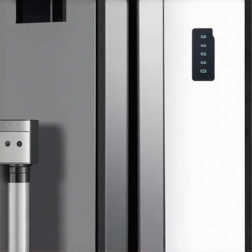 A modern smart refrigerator with digital display showing temperature and medication tracking sensors