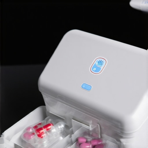 A high-tech portable medication case with digital temperature display and alert system