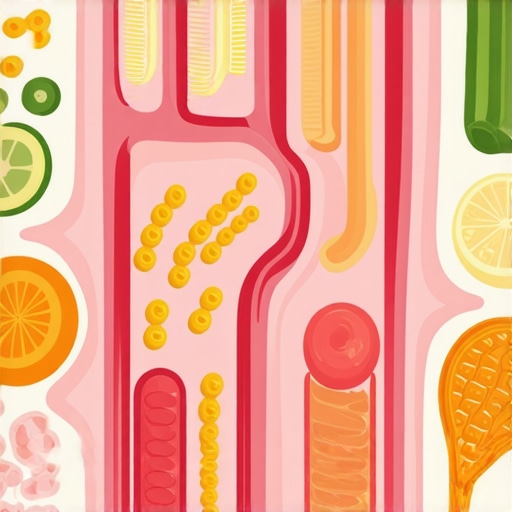 Illustration of healthy gut microbiome with probiotics and fermented foods
