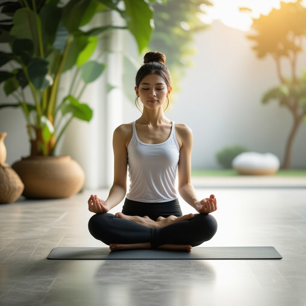 Person meditating peacefully outdoors, representing psychological approaches to sustaining weight loss